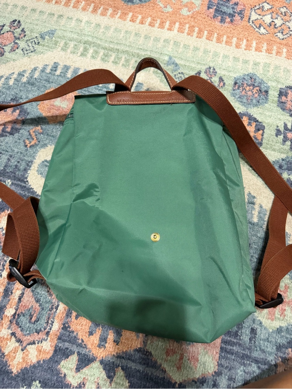 Longchamp Green Nylon Backpack with Brown Trim - Picture 3 of 11